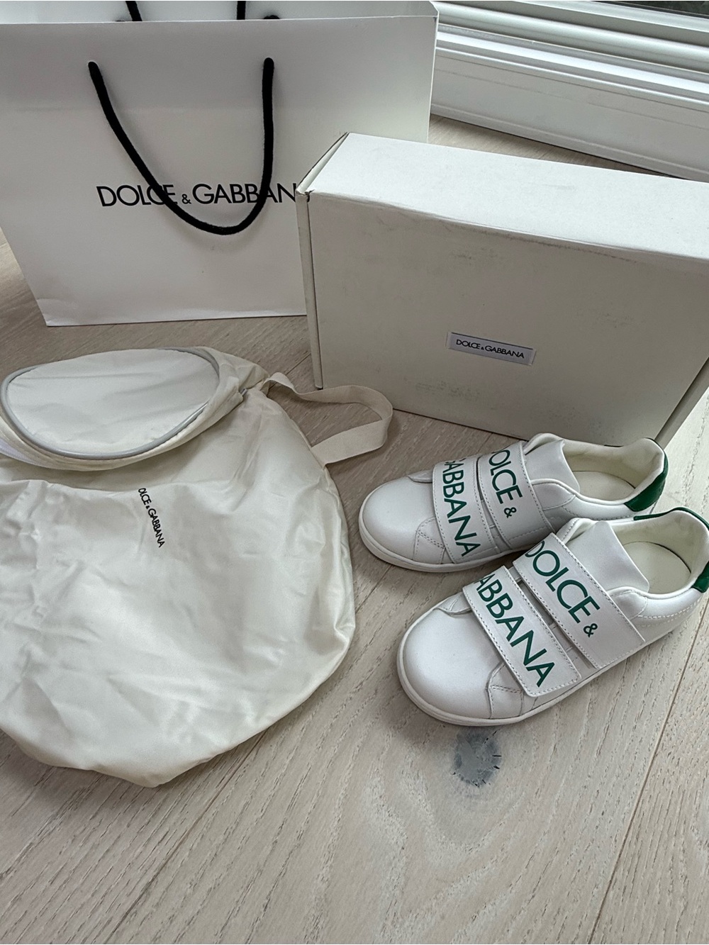 Dolce & Gabbana White and Green Sneakers with Chunky Sole Sz. 28